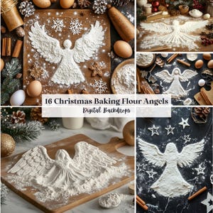 16 Christmas Baking Flour Angels Digital Backdrops, Perfect for Christmas, Birthday, Special Day, Background, Overlay, (JPG, PNG Format)