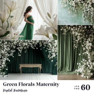 60 Green Florals Maternity Backdrops, Perfect for Wedding, Birthday, Special Day, Maternity, Background, Overlay, (JPG, PNG Format)