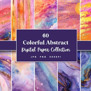 60 abstractos coloridos, hermoso papel digital, perfecto para fondos de texturas, descarga instantánea (JPG, PNG), con uso comercial