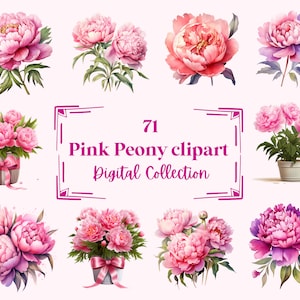 71 Pink Peony Clipart, Watercolor Illustrations, Perfect for Scrapbook, Journal, Planner, Instant Download (PNG, WEBP), With Commercial Use