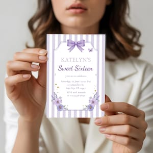 Invitación con lazos para fiesta, cumpleaños, día especial infantil. Plantilla editable de Canva. Invitaciones imprimibles de 5x7. Descarga instantánea.