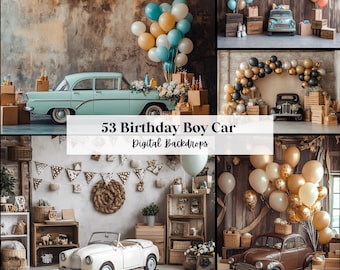 53 Geburtstag Junge Auto Digitale Kulissen, perfekt für Hochzeit, Geburtstag, besonderer Tag, Mutterschaft, Hintergrund, Overlay, (JPG, PNG-Format)