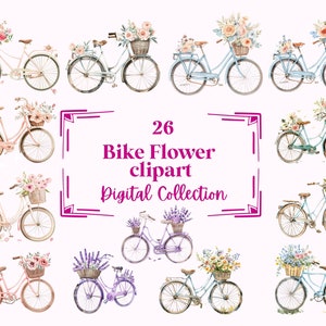 26 Bike Flower Clipart Illustrations, Perfect for Scrapbook, Journal, Planner, Crafts, Instant Download (PNG, WEBP), Commercial Use