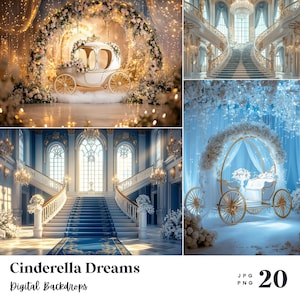 20 sfondi digitali Cinderella Dreams, perfetti per matrimoni, compleanni, giorni speciali, maternità, sfondo, sovrapposizione, (formato JPG, PNG)