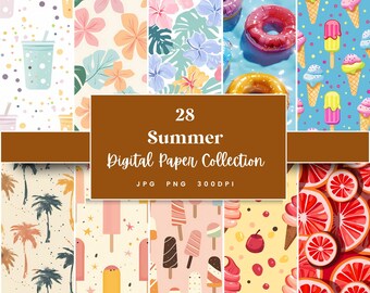 28 Summer, Seamless Digital Paper, Perfect for Textures Backgrounds & Patterns, Instant Download (JPG, PNG), With Commercial Use