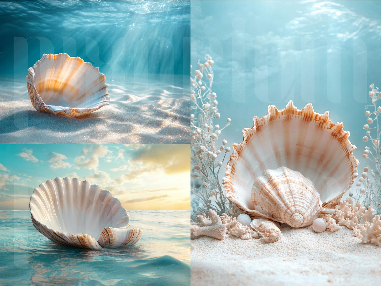 Shell Backdrop 2d 50 Ocean Mermaid Shell Digital Backdrops, Perfect for Wedding, Birthday ...