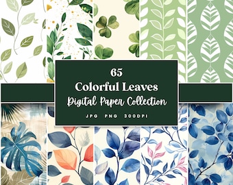 65 hojas coloridas papel digital sin costuras, perfecto para texturas fondos y patrones, descarga instantánea (JPG, PNG), con uso comercial