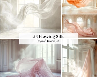 53 Flowing Silk Digital Backdrops, Perfect for Wedding, Birthday, Special Day, Maternity, Background, Overlay, (JPG, PNG Format)