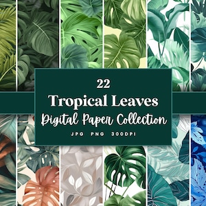 22 tropische Blätter digitales Papier, tropische Blätter Texturen Hintergründe & Muster, Sofortiger Download (JPG, PNG), mit kommerzieller Nutzung