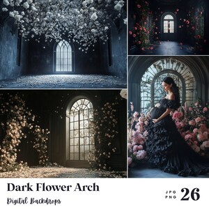 26 fondos de pared con arco de flores oscuras, perfectos para bodas, cumpleaños, días especiales, maternidad, fondo y superposición (formatos JPG y PNG)