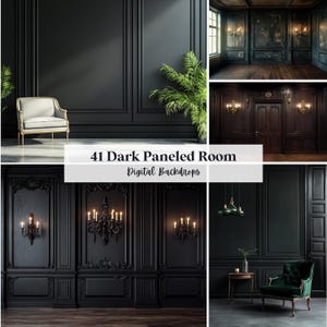 41 Dark Paneled Room Digital Backdrops, Perfect for Wedding, Birthday, Special Day, Maternity, Background, Overlay, (JPG, PNG Format)