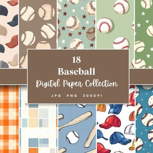 18 Béisbol, Papel digital sin costuras, Perfecto para texturas, fondos y patrones, Descarga instantánea (JPG, PNG), Con uso comercial