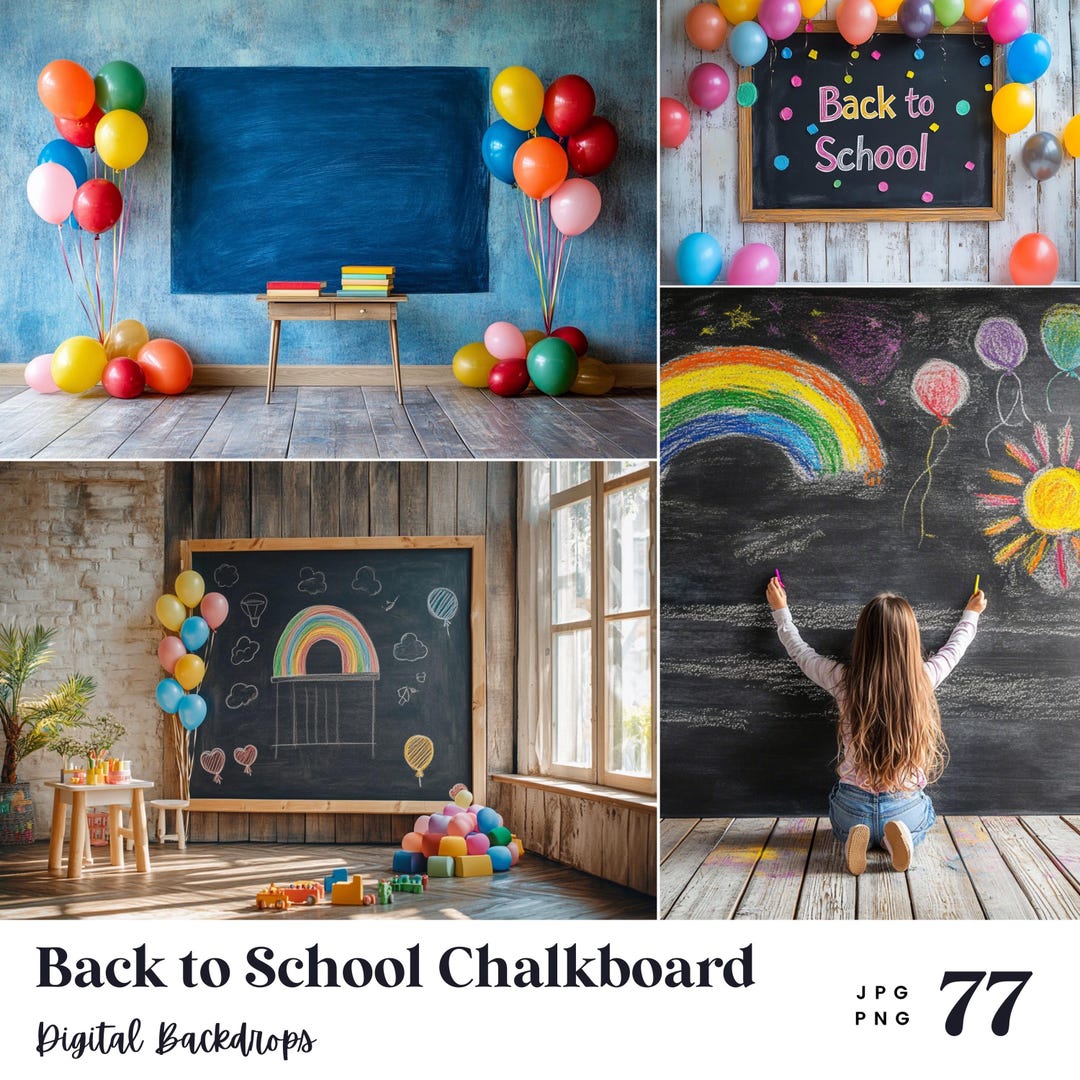 77 Back to School Chalkboard Digital Backdrops, Perfect for Teachers ...