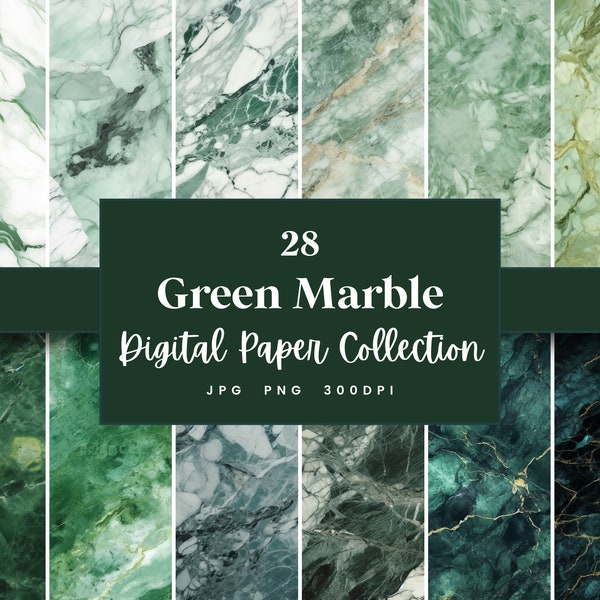 28 Green Marble Digital Paper, Green Marble Textures Backgrounds & Patterns, Instant Download (JPG, PNG), With Commercial Use