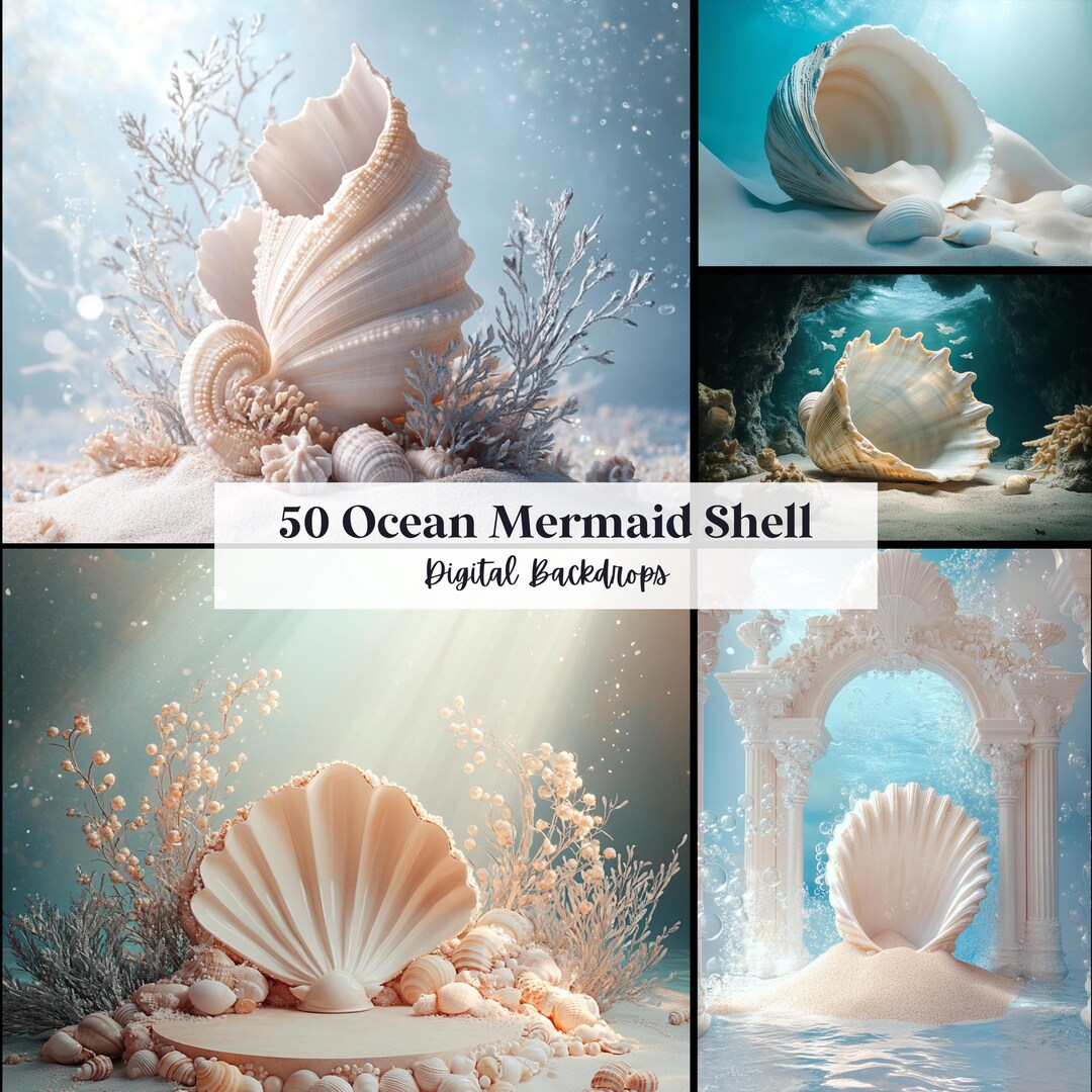 Capos Shells Backdrop 50 Ocean Mermaid Shell Digital Backdrops, Perfect for Wedding, Birthday ...