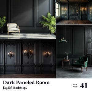 41 Dark Paneled Room Digital Backdrops, Perfect for Wedding, Birthday, Special Day, Maternity, Background, Overlay, (JPG, PNG Format)