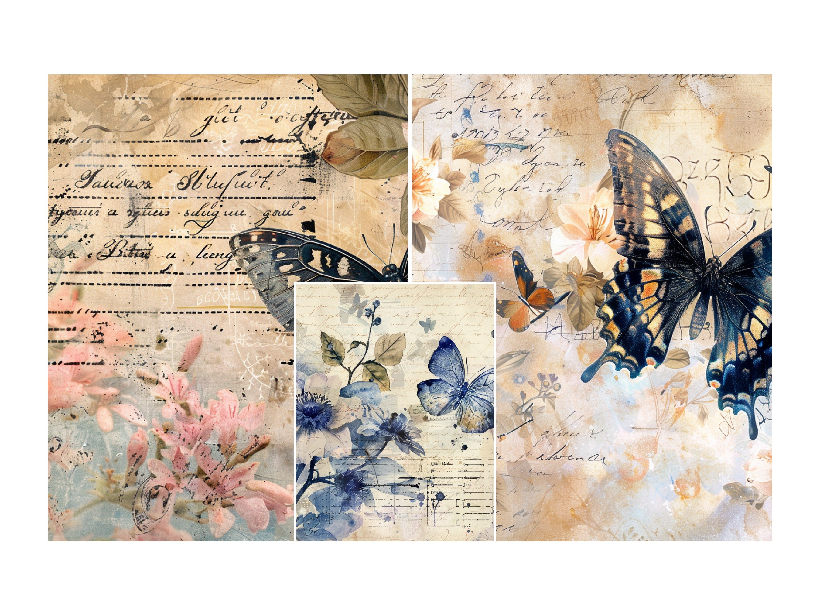 46 Vintage Butterfly Junk Journal Pages, Printable Collage Sheet ...