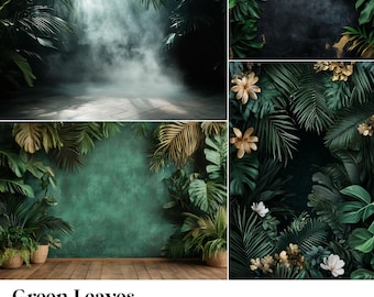 39 Green Leaves Digital Backdrops, Perfect for Wedding, Birthday, Special Day, Maternity, Background, Overlay, (JPG, PNG Format)