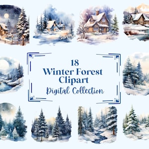 18 Winter Forest Clipart, Woodland Illustraties, Perfect voor Scrapbook, Journal, Ambachten, Instant Download (PNG, WEBP), Commercieel gebruik