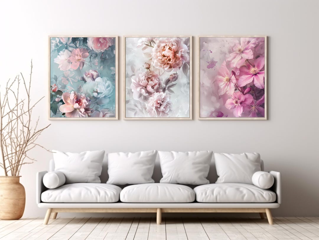 Vintage Floral Wall Prints, Living Room Wall Art, Aesthetic House Wall