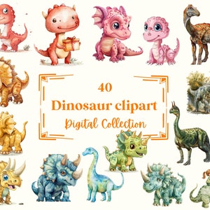 40 ilustrações de clipart de dinossauros, perfeitas para álbum de recortes, diário, planejador, artesanato, download instantâneo (PNG, WEBP), uso comercial