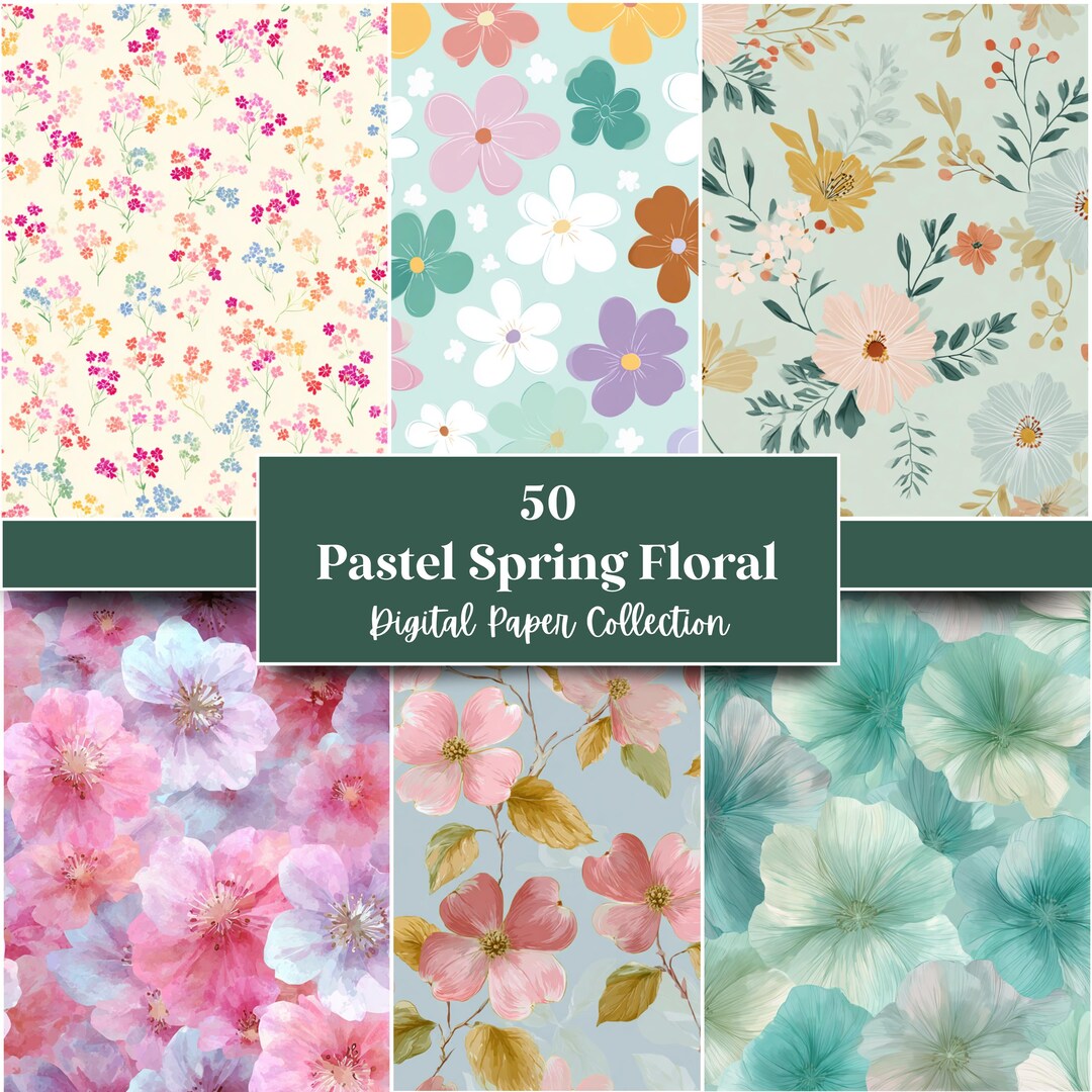 50 Pastel Spring Floral Digital Paper, Seamless, Perfect for Textures ...