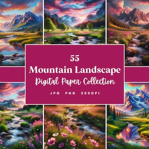 55 Mountain landscape background Digital Paper, Perfect for Textures Backgrounds, Instant Download (JPG, PNG), With Commercial Use