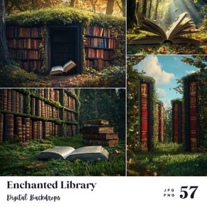 57 Enchanted Library Outdoor Digital Backdrops, Perfect for Birthday, Special Day, Maternity, Background, Overlay, (JPG, PNG Format)