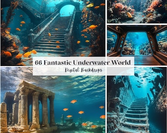 66 Fantastic Underwater World Digital Backdrops, Perfect for Birthday, Special Day, Maternity, Background, Overlay, (JPG, PNG Format)