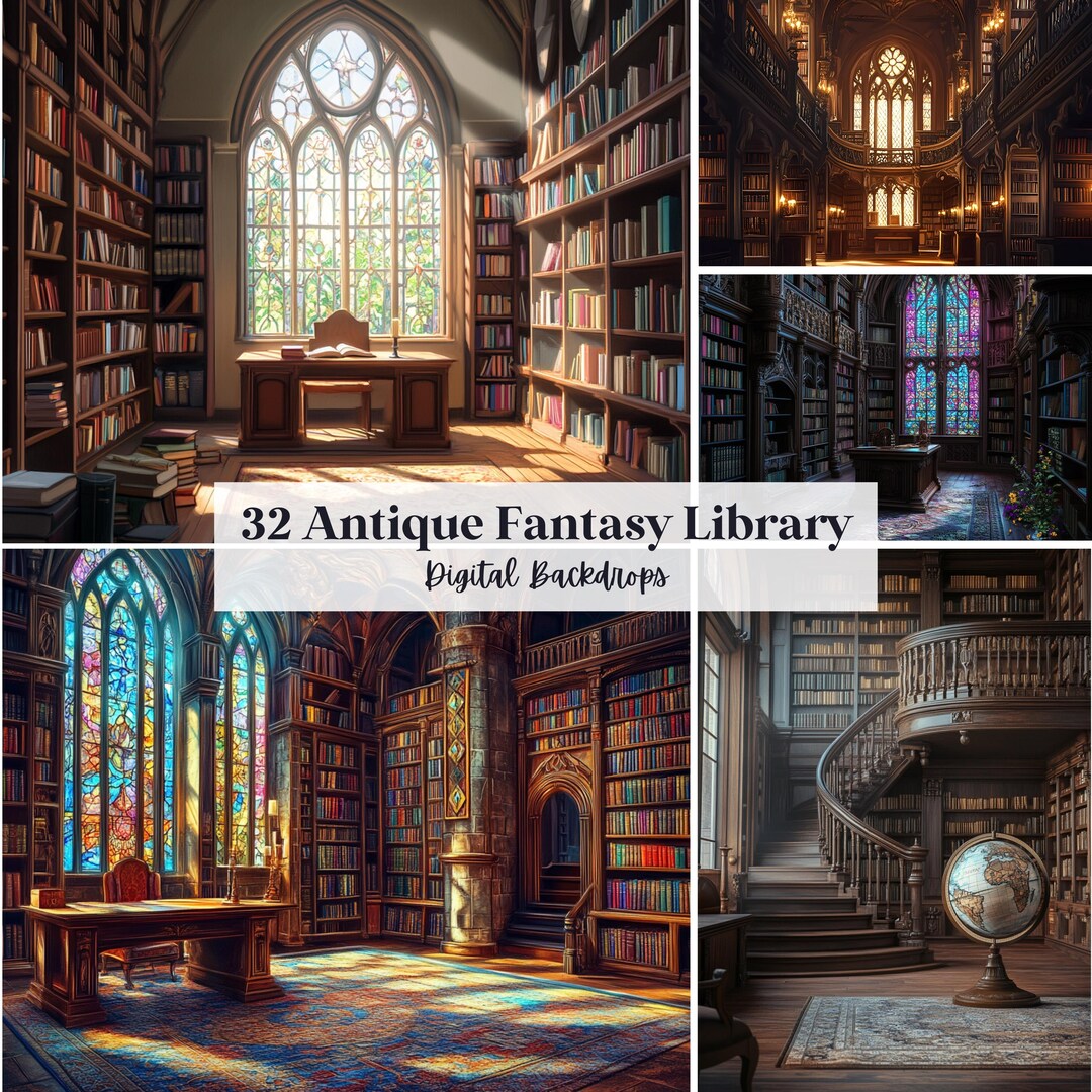 Fantasy Library Background 32 Antique Fantasy Library Digital Backdrops, Perfect for Wedding ...