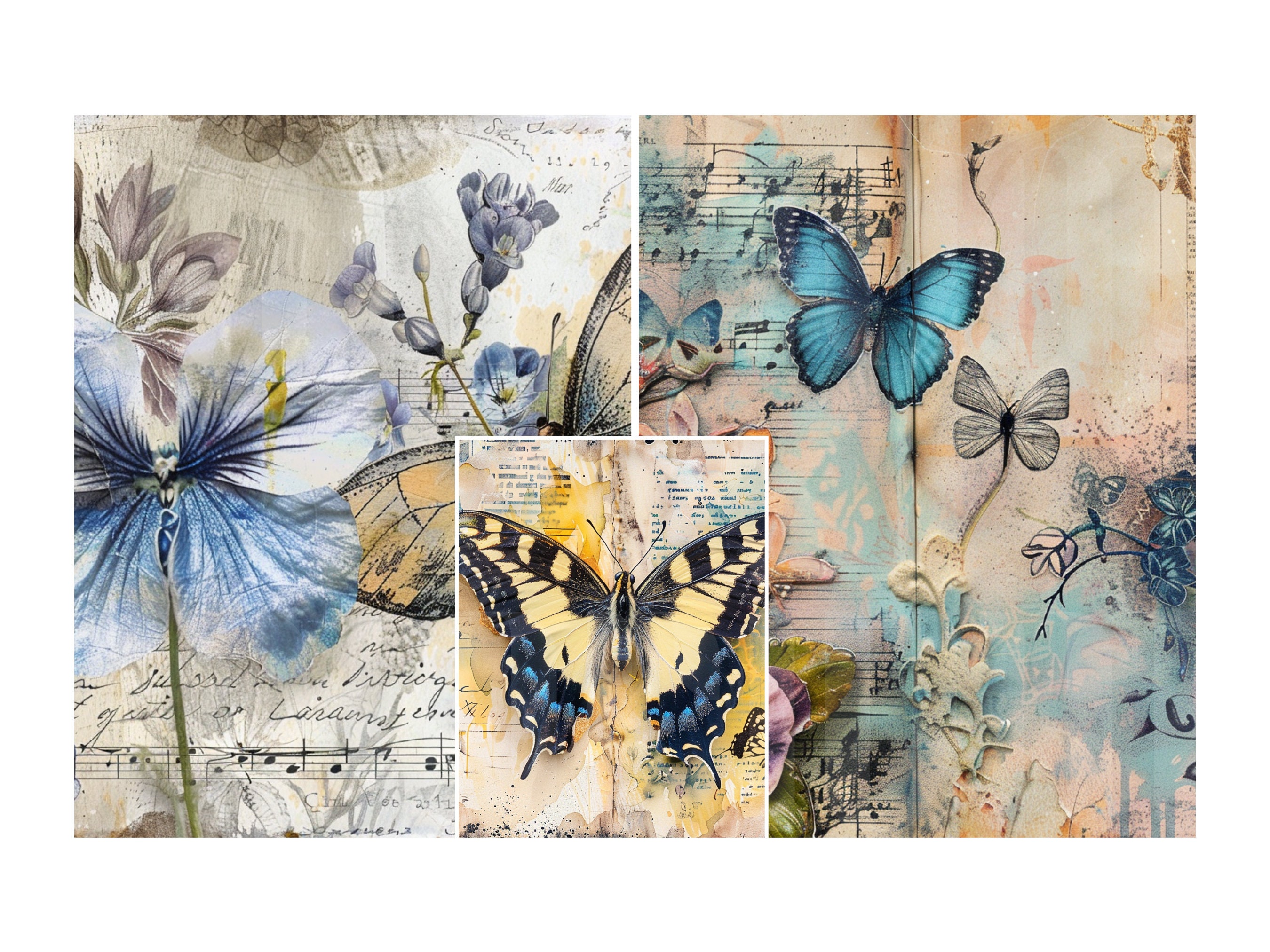 46 Vintage Butterfly Junk Journal Pages, Printable Collage Sheet ...