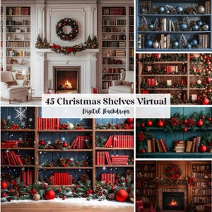 45 Christmas Shelves Virtual Digital Paper, Perfect for Textures Backgrounds & Patterns, Instant Download (JPG, PNG), With Commercial Use