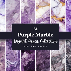 31 Lila Marmor Digitales Papier, Lila Marmor Texturen Hintergründe & Muster, Sofort Download (JPG, PNG), mit kommerzieller Nutzung