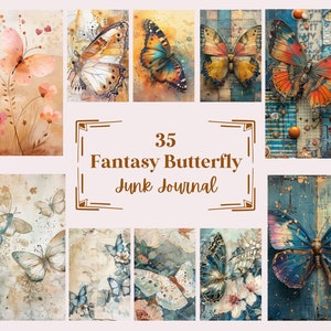35 Seiten Fantasy Schmetterling Junk Journal, Printable Collage Sheet, Digitales Scrapbook Papier, Sofort Download (JPG, PNG), mit kommerzieller Nutzung