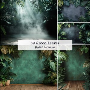 39 Green Leaves Digital Backdrops, Perfect for Wedding, Birthday, Special Day, Maternity, Background, Overlay, (JPG, PNG Format)