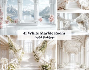 41 White Marble Room Digital Backdrops, Perfect for Wedding, Maternity, Engagement, Background, Overlay, (JPG, PNG Format)