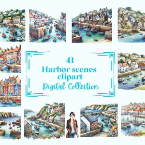 41 Hafen Szenen Clipart Illustrationen, perfekt für Scrapbook, Journal, Planer, Handwerk, Sofort Download (PNG, WEBP), kommerzielle Nutzung