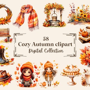 58 Cozy Autumn Clipart Illustrations, Perfect for Scrapbook, Journal, Planner, Crafts, Instant Download (PNG, WEBP), Commercial Use