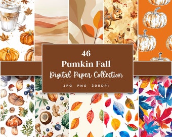 46 Pumkin Fall, nahtloses digitales Papier, perfekt für Texturen Hintergründe & Muster, Sofort Download (JPG, PNG), mit kommerzieller Nutzung
