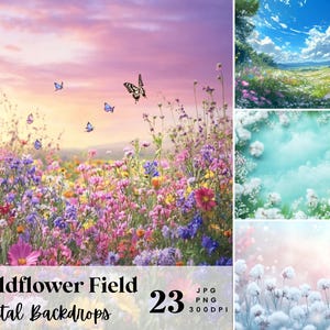 23 campi di fiori selvatici con sfondi di farfalle, perfetti per matrimoni, compleanni, giorni speciali, maternità, sfondo, sovrapposizione (formato JPG, PNG)