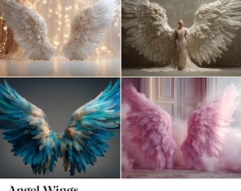 26 fondos de alas de ángel, perfectos para bodas, cumpleaños, días especiales, maternidad, fondo, superposición (formatos JPG y PNG)