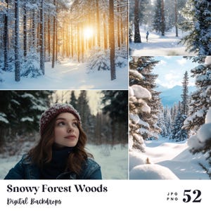 52 Snowy Forest Woods Digital Backdrops, Perfect for Wedding, Birthday, Special Day, Maternity, Background, Overlay, (JPG, PNG Format)