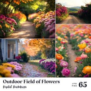65 Outdoor Field of Flowers Digital Backdrops, Perfect for Wedding, Birthday, Special Day, Maternity, Background, Overlay, (JPG, PNG Format)