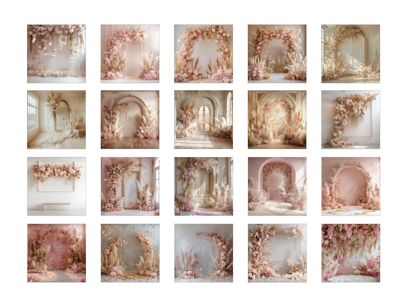 60 Pink Boho Floral Digital Backdrops, Perfect for Wedding, Maternity ...