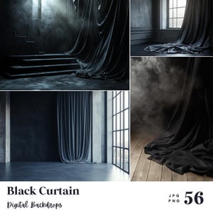 Telón de fondo de cortina negra de 56 pulgadas, perfecto para bodas, cumpleaños, días especiales, maternidad, fondo, superposición (formatos JPG, PNG)