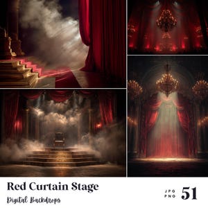 51 Red Curtain Stage Backdrops, Perfect for Wedding, Birthday, Special Day, Maternity, Background, Overlay, (JPG, PNG Format)
