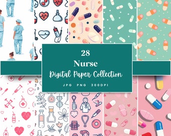 28 Nurse Seamless Digital Paper, Perfect for Textures Backgrounds & Patterns, Instant Download (JPG, PNG), With Commercial Use