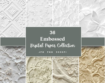 36 Embossed, Seamless Digital Paper, Perfect for Textures Backgrounds & Patterns, Instant Download (JPG, PNG), With Commercial Use