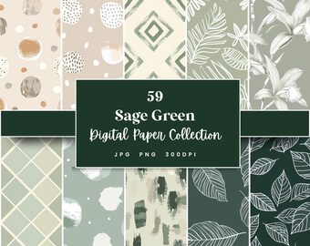 59 Carta digitale verde salvia, senza soluzione di continuità, perfetta per sfondi e motivi di texture, download istantaneo (JPG, PNG), con uso commerciale