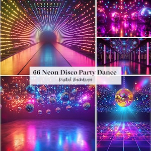 66 Neon Disco Party Tanz digitale Kulissen, perfekt für Hochzeit, Geburtstag, besonderer Tag, Mutterschaft, Hintergrund, Overlay, (JPG, PNG-Format)